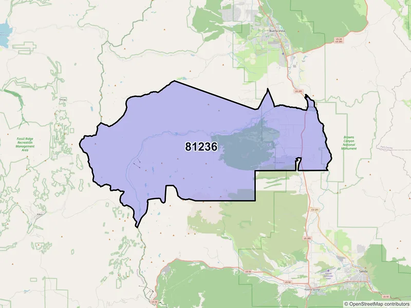 Map of ZIP Code 81236 — Nathrop, CO