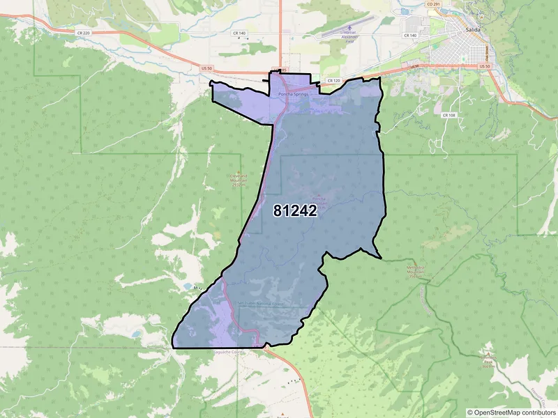 Map of Poncha Springs, Colorado and ZIP codes