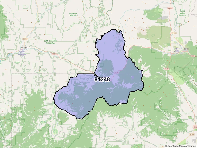Map of Sargents, Colorado and ZIP codes