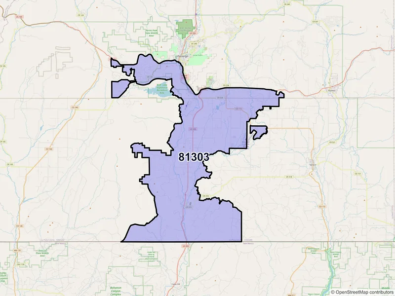 Map of ZIP Code 81303 — Durango, CO