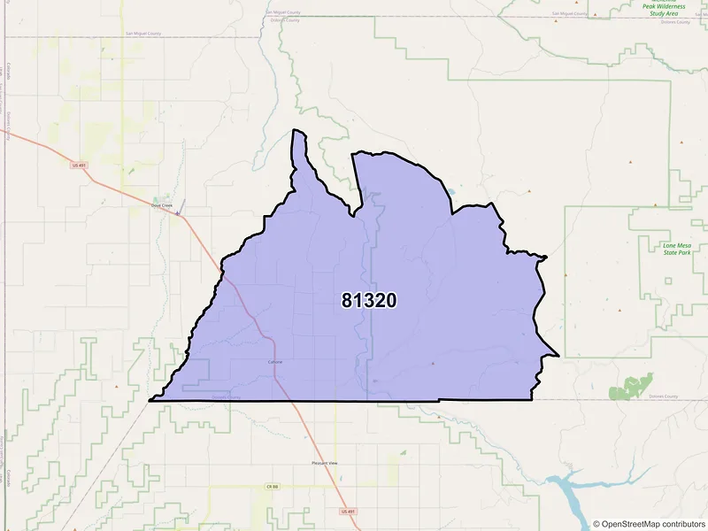 Map of ZIP Code 81320 — Cahone, CO