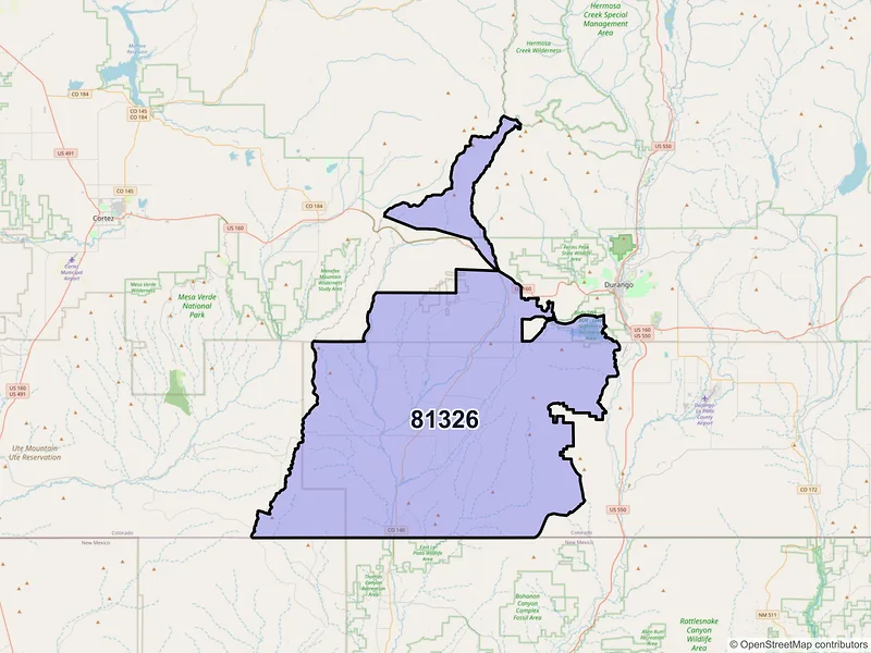 Map of ZIP Code 81326 — Hesperus, CO