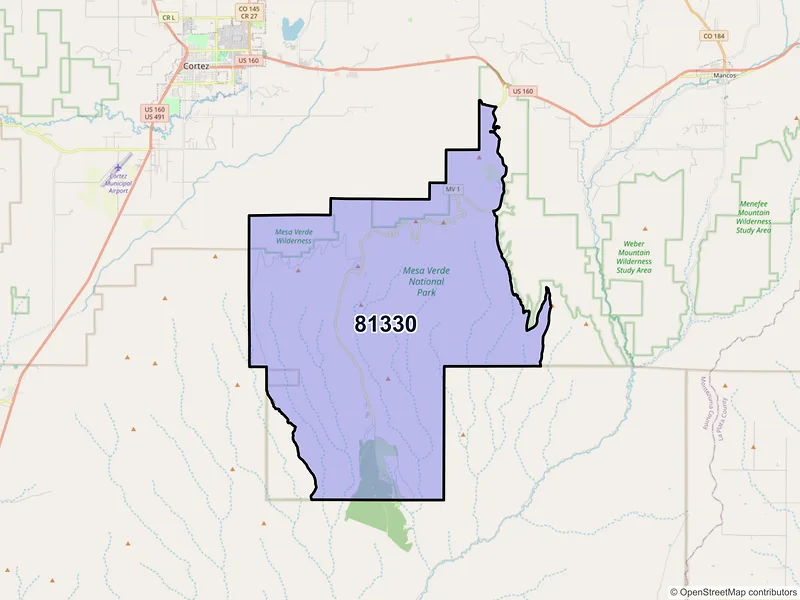 Map of Mesa Verde National Park, Colorado and ZIP codes