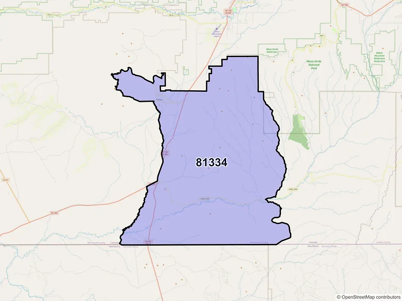 Map of Towaoc, Colorado and ZIP codes