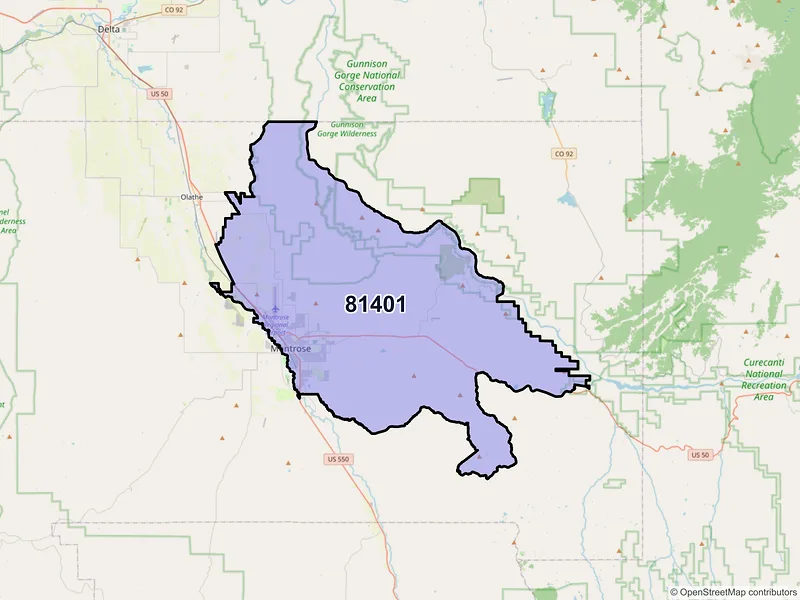 Map of ZIP Code 81401 — Montrose, CO