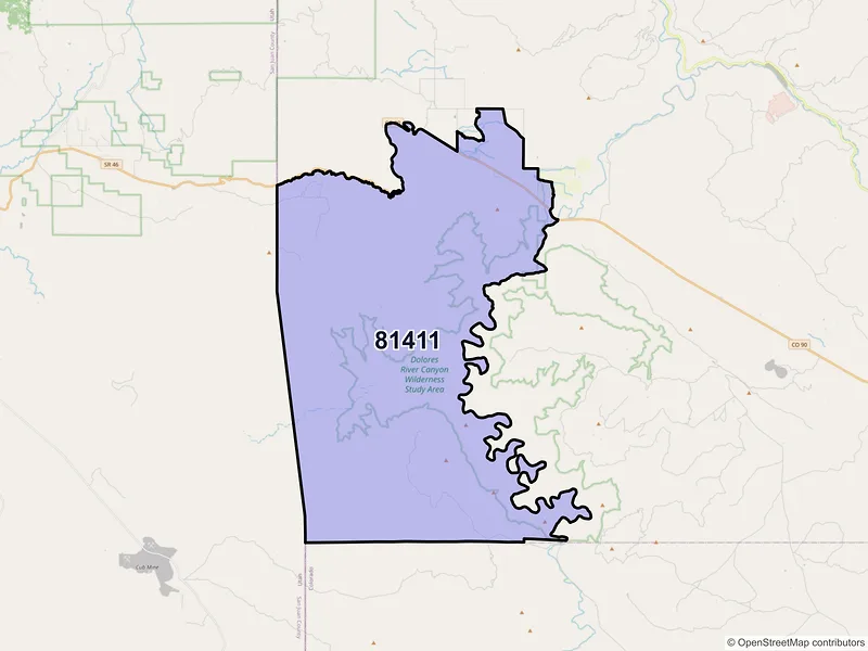 Map of Bedrock, Colorado and ZIP codes