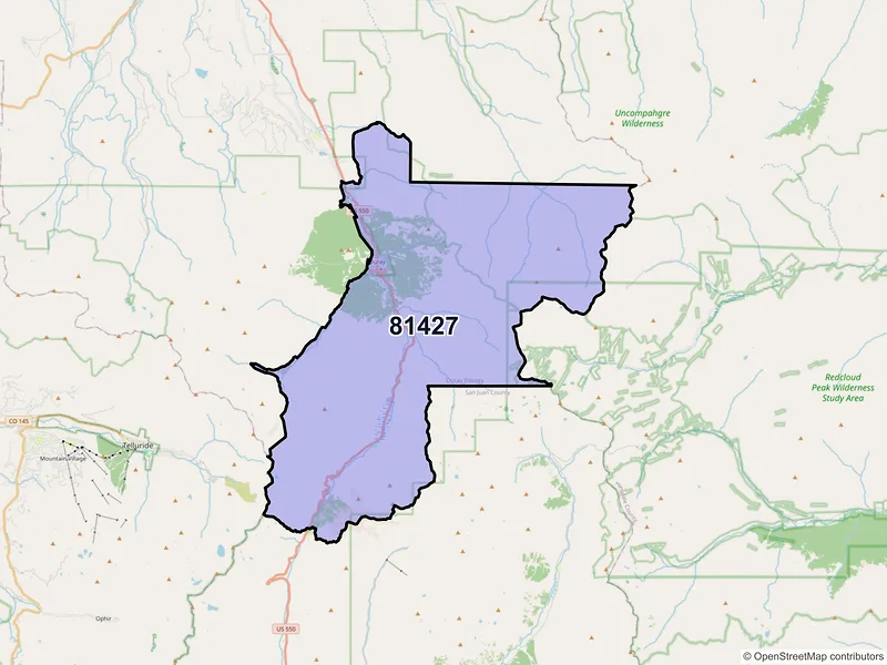 Map of Ouray, Colorado and ZIP codes