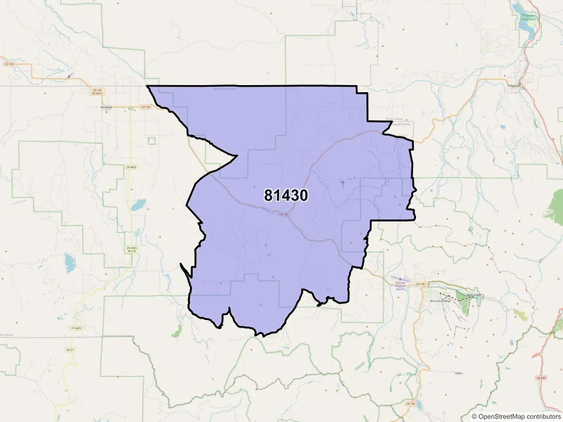 Map of Placerville, Colorado and ZIP codes
