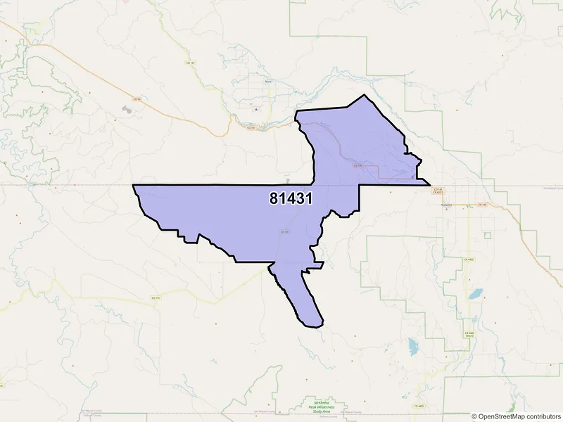 Map of ZIP Code 81431 — Redvale, CO