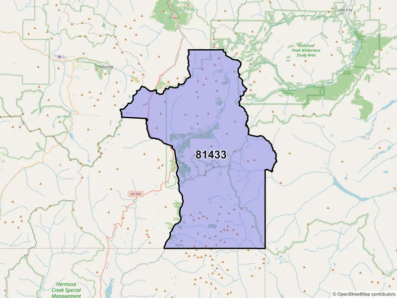 Map of Silverton, Colorado and ZIP codes