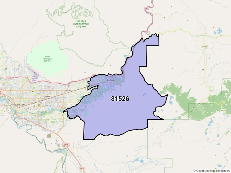 Map of Palisade, Colorado and ZIP codes