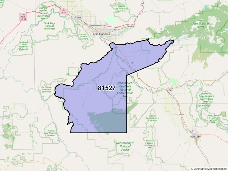 Map of Whitewater, Colorado and ZIP codes