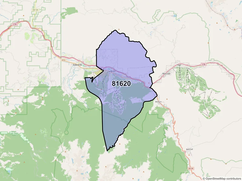 Map of Avon, Colorado and ZIP codes