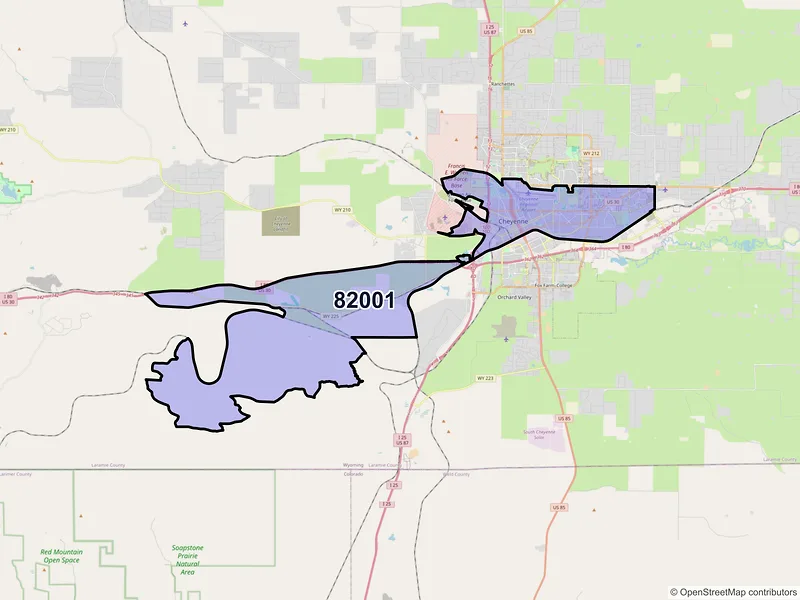Map of ZIP Code 82001 — Cheyenne, WY