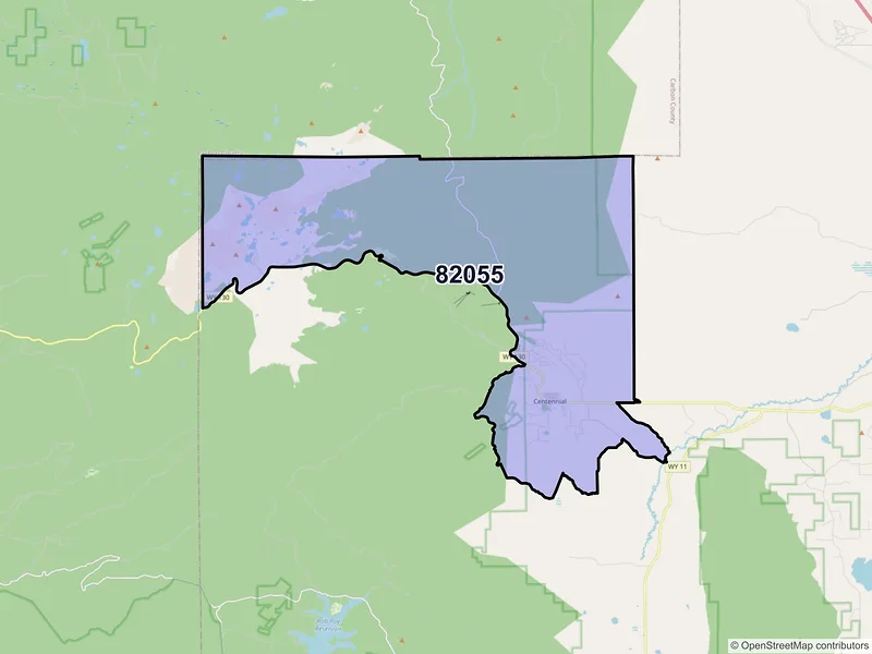 Map of Centennial, Wyoming and ZIP codes