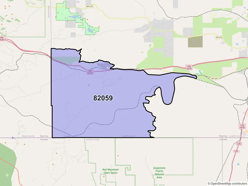 Map of Granite Canon, Wyoming and ZIP codes