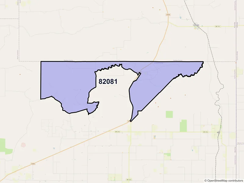 Map of ZIP Code 82081 — Meriden, WY