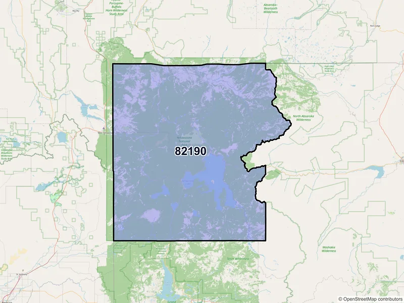 Map of ZIP Code 82190 — Yellowstone National Park, WY