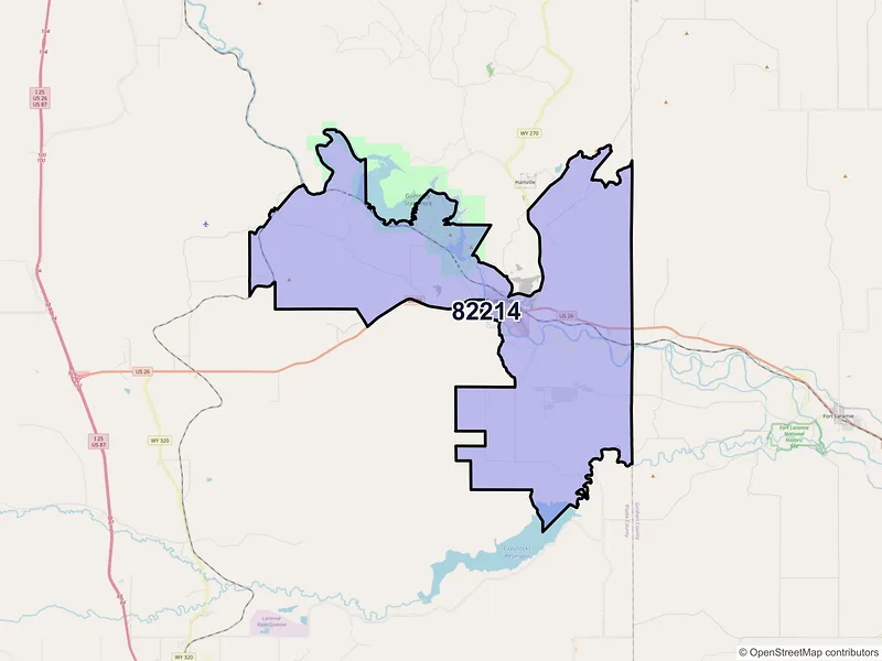 Map of ZIP Code 82214 — Guernsey, WY