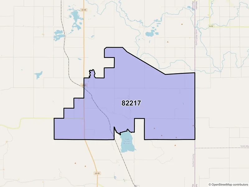 Map of ZIP Code 82217 — Hawk Springs, WY