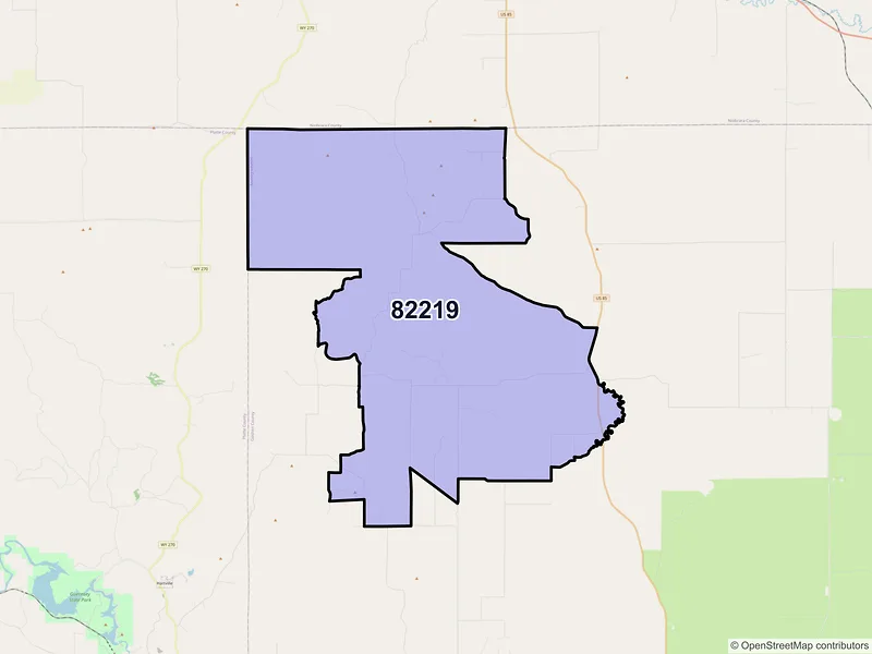Map of ZIP Code 82219 — Jay Em, WY