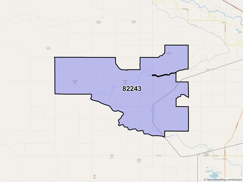 Map of ZIP Code 82243 — Veteran, WY
