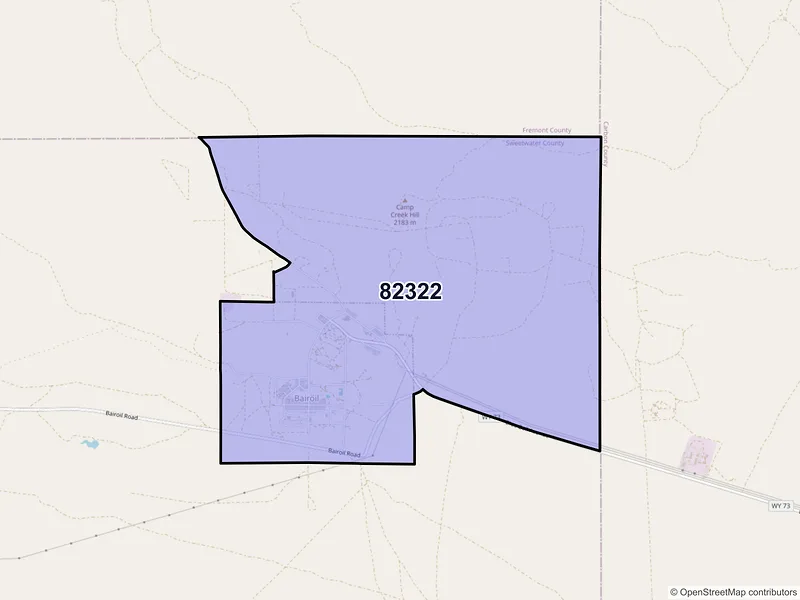 Map of Bairoil, Wyoming and ZIP codes