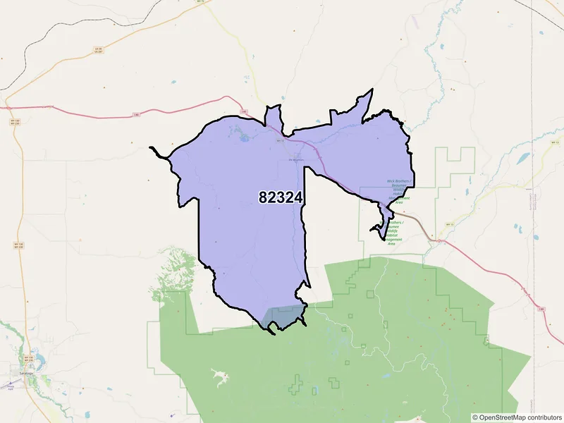 Map of Elk Mountain, Wyoming and ZIP codes