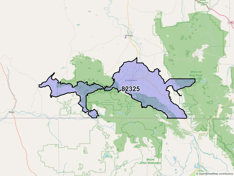 Map of ZIP Code 82325 — Encampment, WY