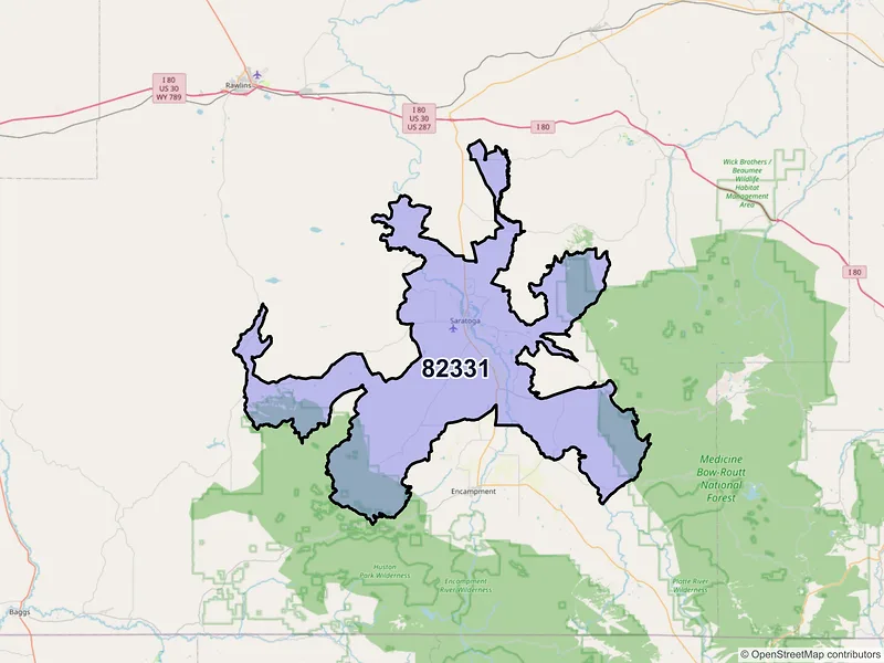 Map of ZIP Code 82331 — Saratoga, WY