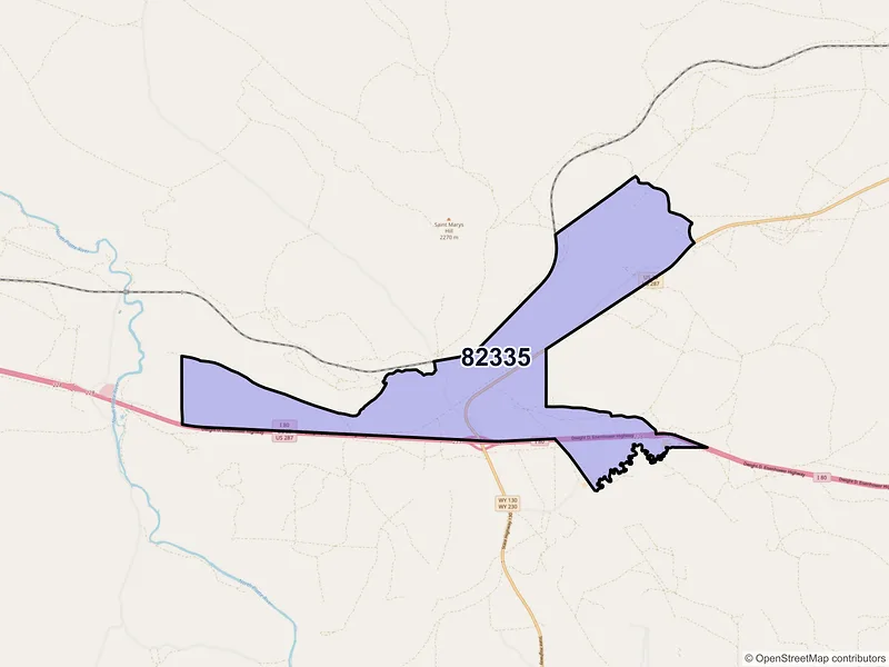 Map of Walcott, Wyoming and ZIP codes