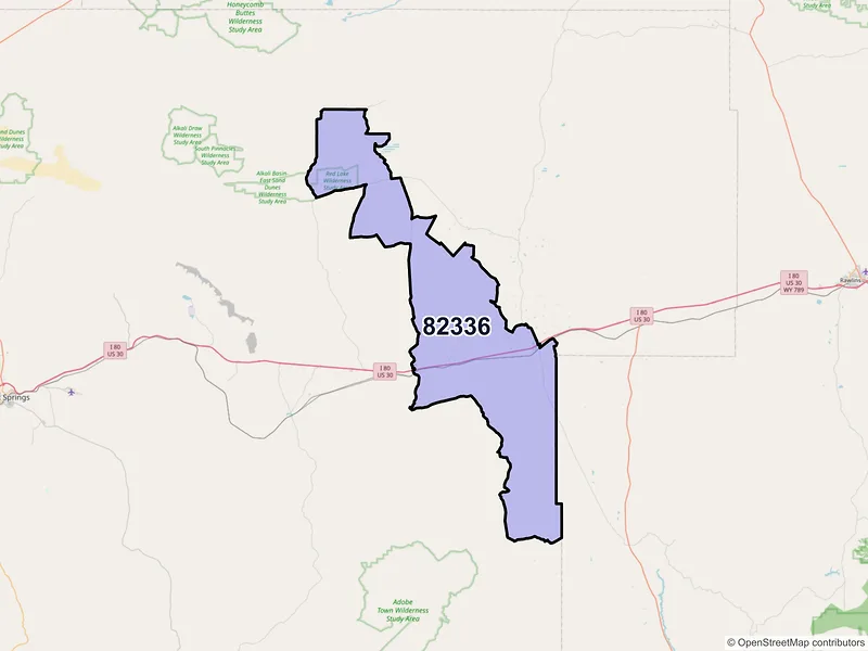 Map of Wamsutter, Wyoming and ZIP codes