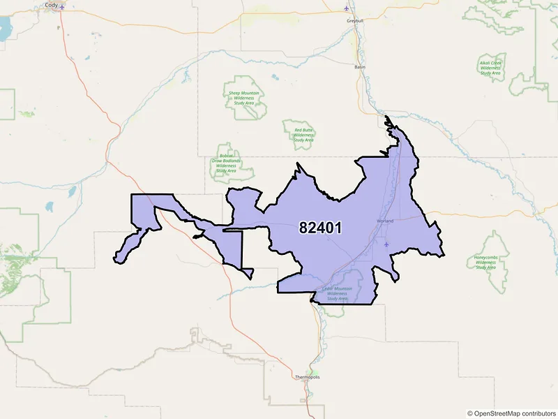 Map of ZIP Code 82401 — Worland, WY