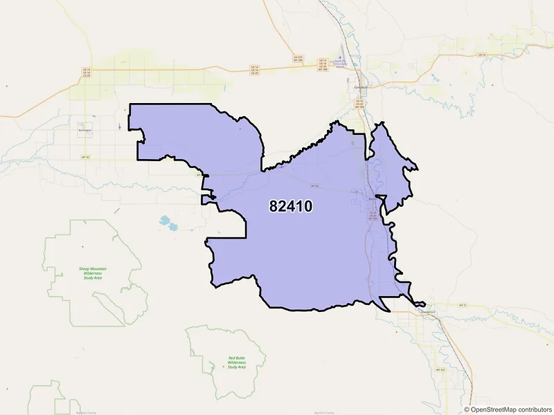Map of ZIP Code 82410 — Basin, WY