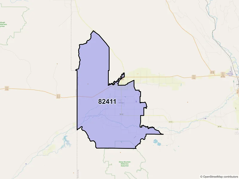 Map of ZIP Code 82411 — Burlington, WY