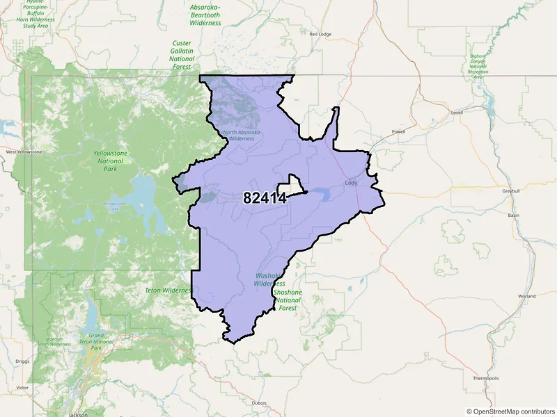 Map of ZIP Code 82414 — Cody, WY