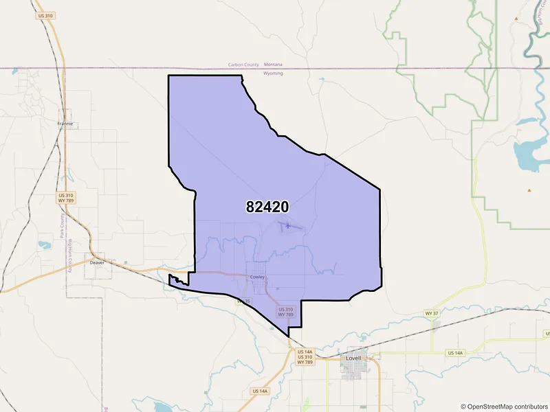 Map of Cowley, Wyoming and ZIP codes