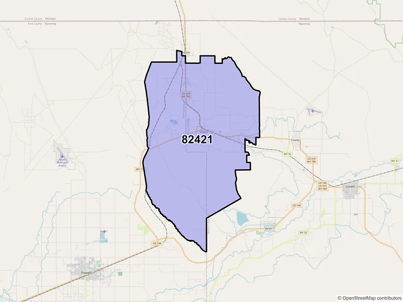 Map of ZIP Code 82421 — Deaver, WY
