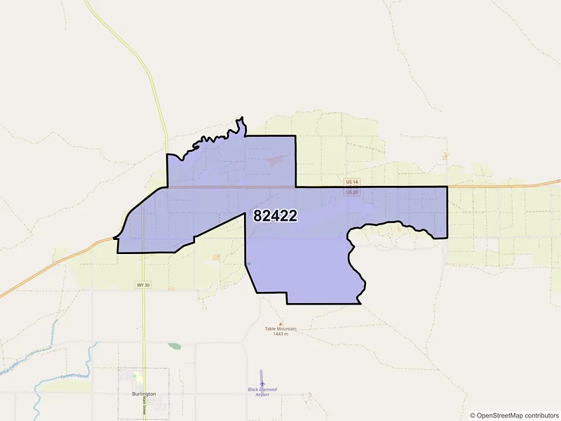Map of Emblem, Wyoming and ZIP codes