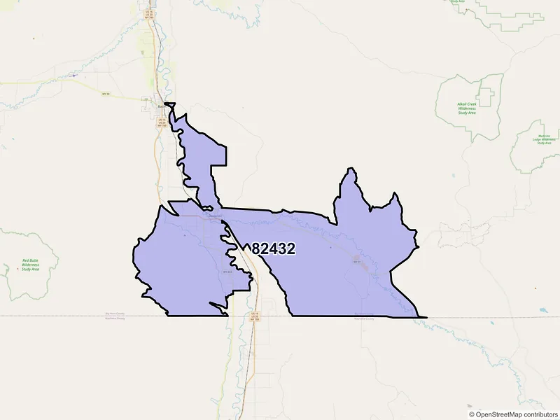 Map of Manderson, Wyoming and ZIP codes