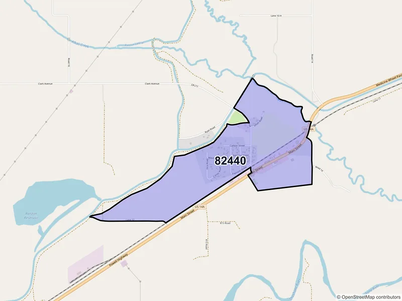 Map of Ralston, Wyoming and ZIP codes