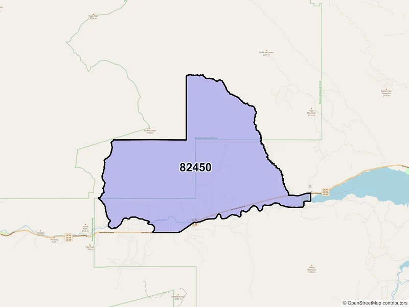 Map of Wapiti, Wyoming and ZIP codes