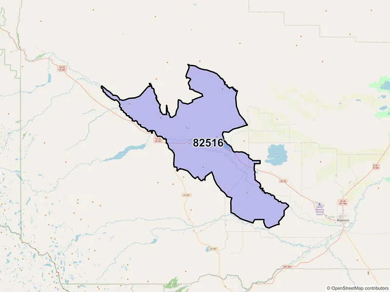 Map of Kinnear, Wyoming and ZIP codes