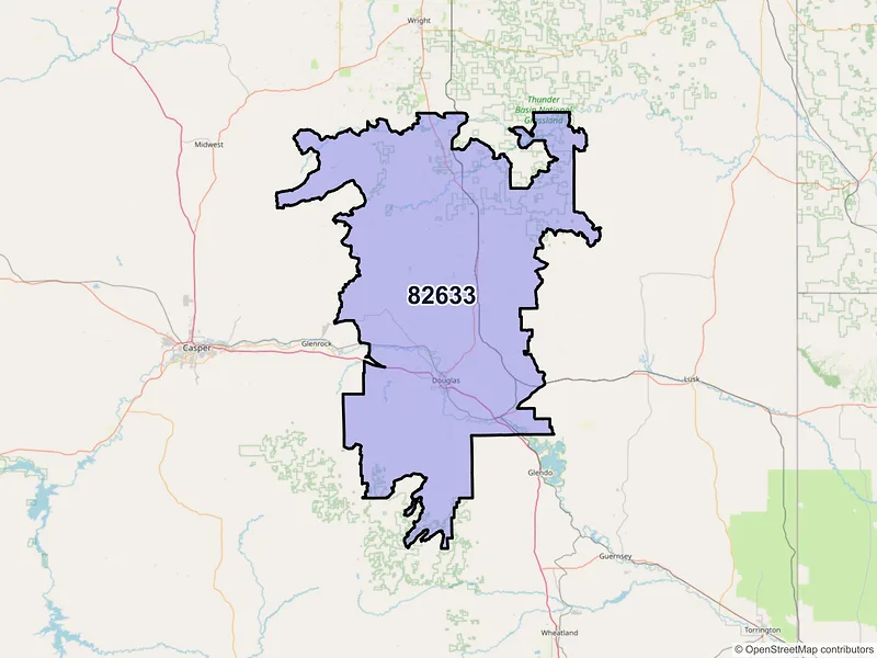 Map of ZIP Code 82633 — Douglas, WY