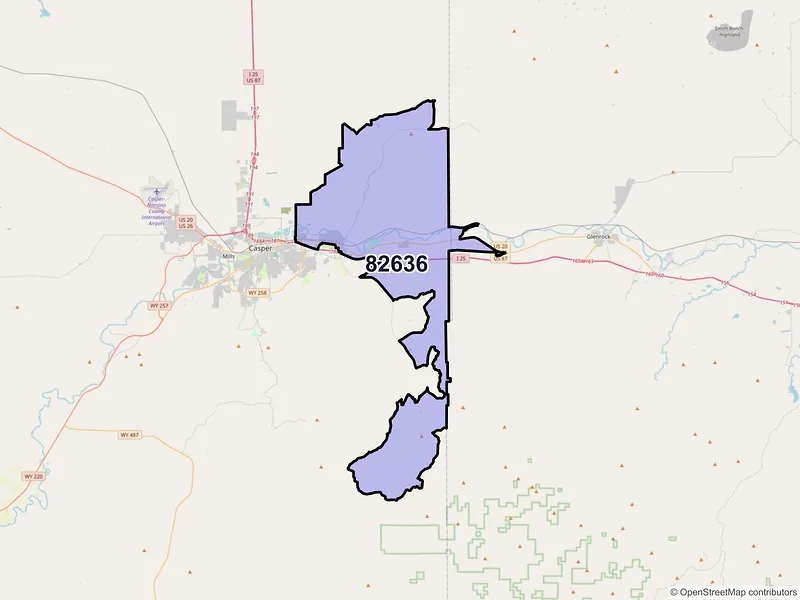 Map of ZIP Code 82636 — Evansville, WY