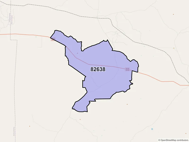 Map of Hiland, Wyoming and ZIP codes