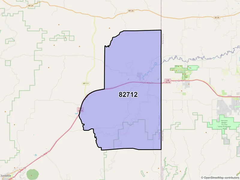 Map of ZIP Code 82712 — Beulah, WY