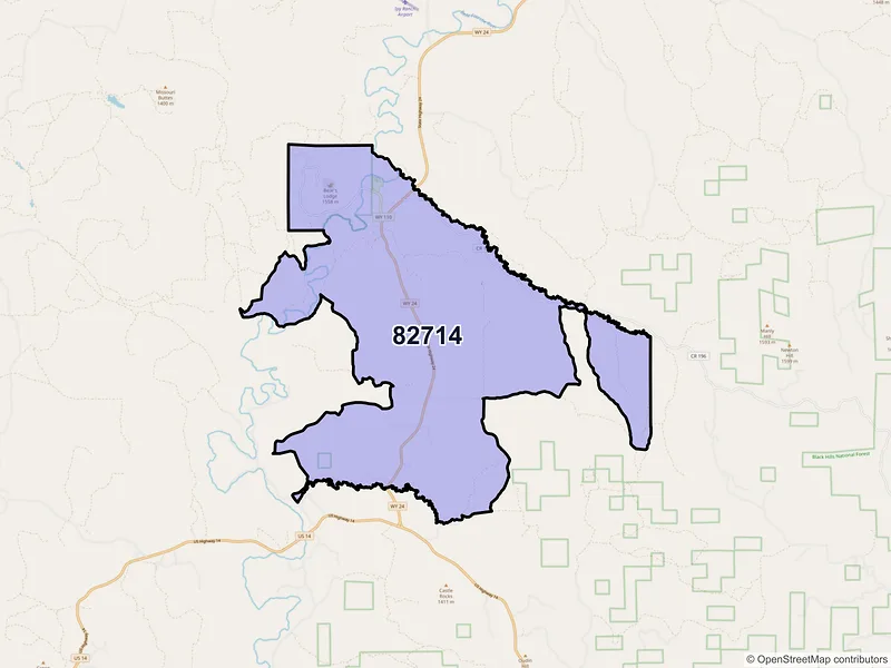 Map of ZIP Code 82714 — Devils Tower, WY