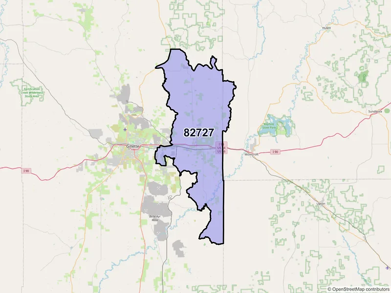 Map of ZIP Code 82727 — Rozet, WY