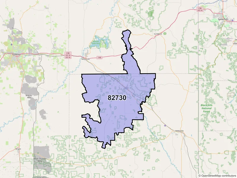 Map of ZIP Code 82730 — Upton, WY